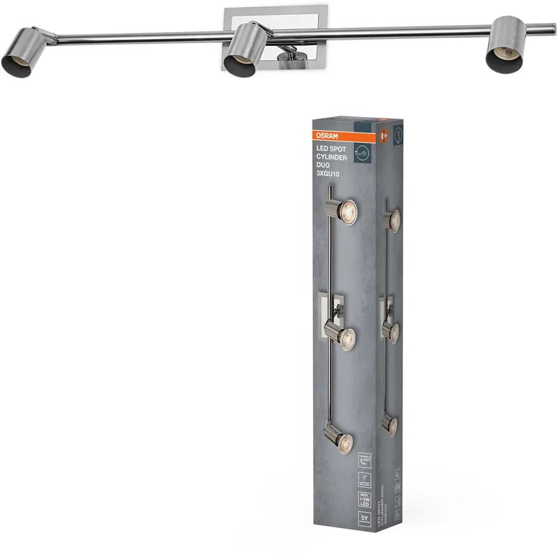 LED Spot Cylinder DUO plafondspot 3x GU10, Geborsteld Nikkel/Chroom, Staal, draaibaar, IP20, Binnenruimte von Osram in Geborsteld nikkel, Chrom – Produktfoto