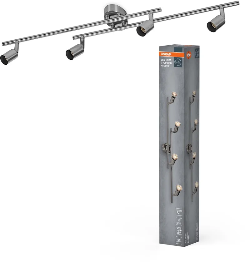 LED Spot Cylinder plafondspot 4x GU10, Staal, draaibaar, IP20, Binnenruimte de Osram en Geborsteld nikkel – photo produit