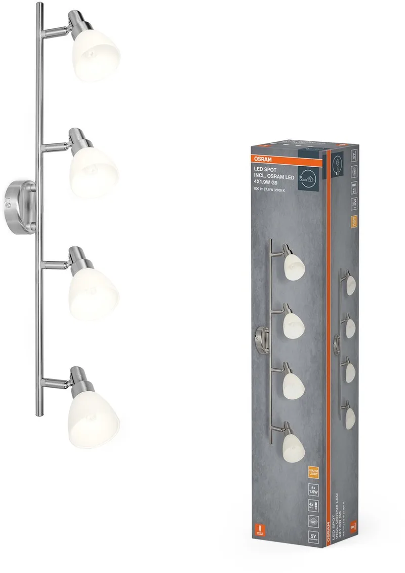 LED spot G9 4-lamps, warm wit licht (2700 K), LED's, 7,6 W, draaibaar, glazen diffusers, nikkel design, 800 lm de Osram en Argent – photo produit