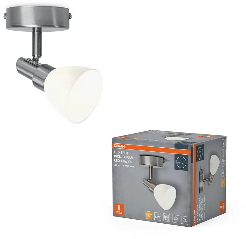 LED spot G9, warm wit licht (2700 K), LED, 1,9 W, draaibaar, matglazen diffuser, nikkel design, 200 lm by Osram in Silver – product photo