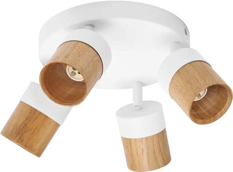 LED Spot Half Wood Line Plaat Plafondspot 4x GU10, Wit/Hout decor, Montageplaat 233mm, Staal/Rubberhout van Osram in Wit, Houtdecor – productfoto