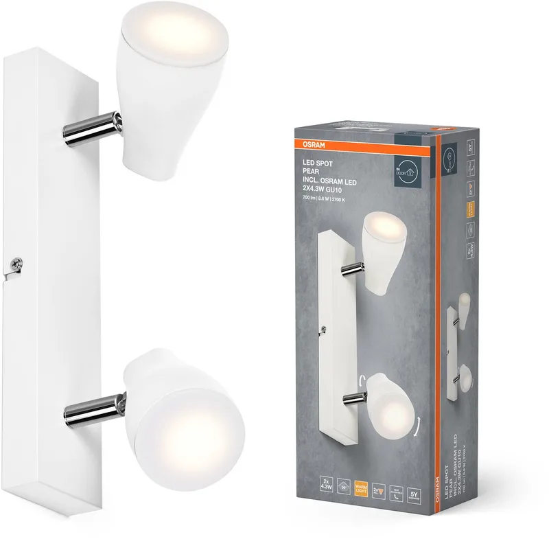 LED SPOT PEAR plafondmontagespot 260mm, 8,6W, 420lm, gericht licht met warm witte lichtkleur, met flexibele GU10 kop, inclusief GU10 lamp, IP20, 2700K. by Osram in White – product photo