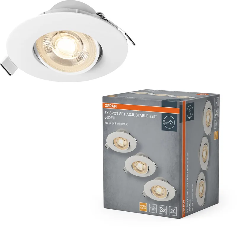 LED Spot Set Recess Adjustable Plastic 4.9W 830 36° White från Osram i Vit – produktbild
