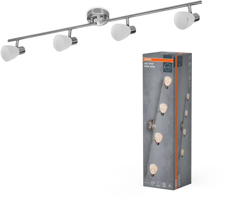 LED Spot Vaas Plafondspot 4x G9, Geborsteld Nikkel, Chroom, Staal, verstelbaar, Glazen Diffuser de Osram en Geborsteld nikkel, Chrome – photo produit
