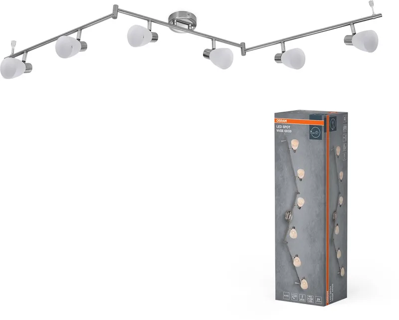 LED Spot Vaas Plafondspot 6x G9, Geborsteld Nikkel, Chroom, Staal, verstelbaar, Glazen Diffuser by Osram in Geborsteld nikkel, Chrome – product photo