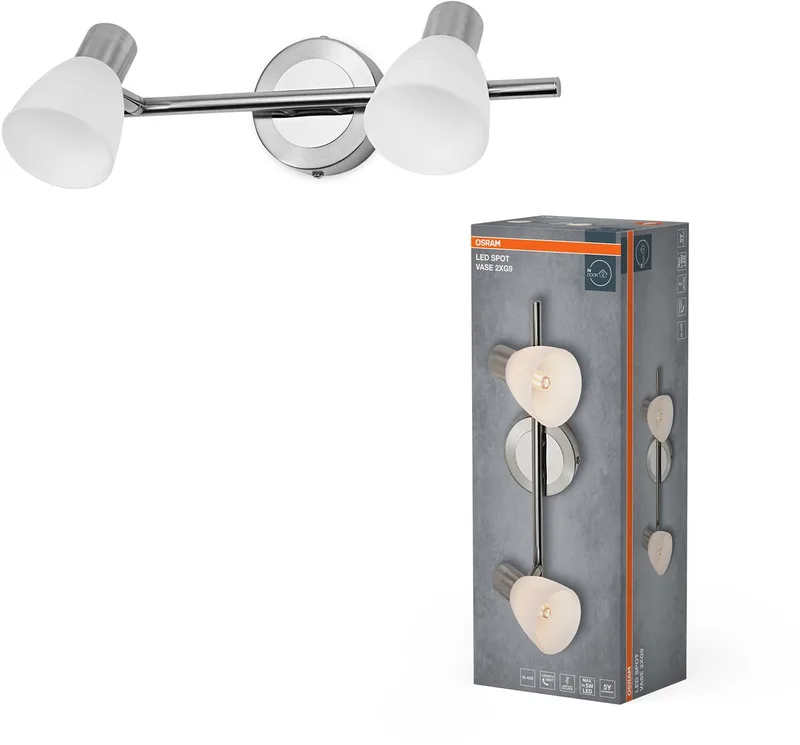 LED Spot Vase Plafondspot 2x G9, Geborsteld Nikkel, Chroom, Staal, verstelbaar, Glazen Diffuser van Osram in Geborsteld nikkel, Chroom – productfoto