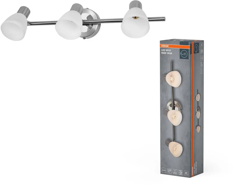LED Spot Vase Plafondspot 3x G9, Geborsteld Nikkel, Chroom, Staal, verstelbaar, Glazen Diffuser van Osram in Geborsteld nikkel, Chroom – productfoto