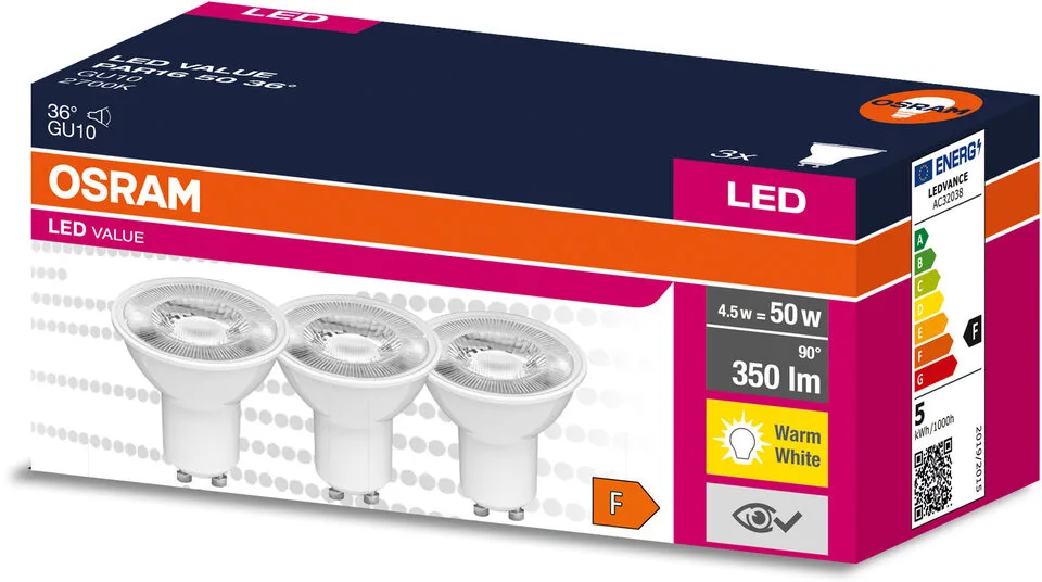 LED Value PAR16 50 36 ° 4,5 W/2700 K GU10 (3er Pack) van Osram – productfoto