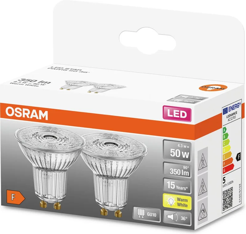 MULTIPACK 3x LED Spot - 4.3W GU10 Warm Wit 2700K | Vervangt 50W de Osram – photo produit