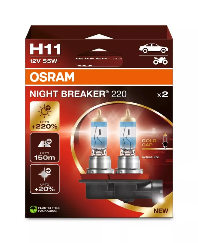 H11 12v Pgj 19-2 Night Breaker 220 White 3700k Billjus 2 Enheter från Osram – produktbild