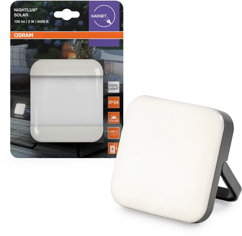 LED-batteridrevet udendørslampe NIGHTLUX SOLAR grå dæmpbar USB-port fra Osram – produktbillede