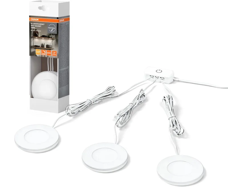 onderbouwspot magnetisch 75mm, 8,5W, warm wit, LED-spot in wit van aluminium, IP20-bescherming, geschikt voor keukens en woonkamers de Osram en Blanc – photo produit