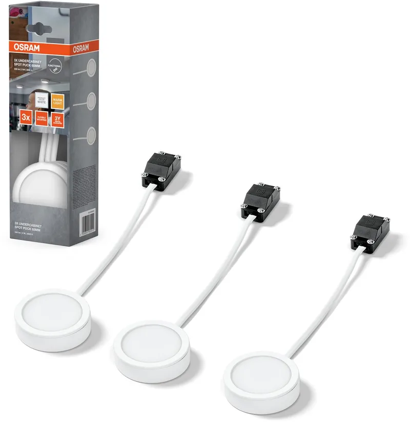 onderbouwspot rond 65mm 3 x 3W, 830 warm wit, LED-spot in wit van aluminium, IP20-bescherming, voor keukens en woonkamers de Osram en Blanc – photo produit