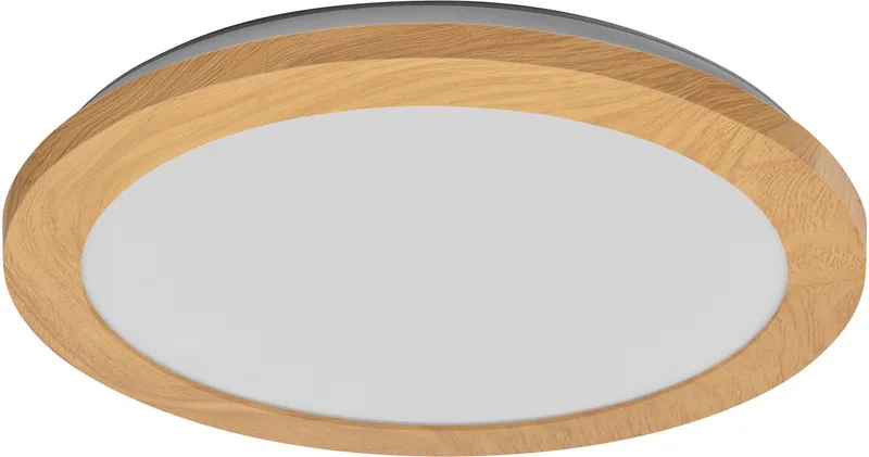 ORBIS Disc wand-/plafondlamp met LED, houtdecor, 22W, 1800lm, 3000/4000K, verstelbaar via wandschakelaar met Click CCT, 30cm diameter, IP44 bescherming voor badkamers, inclusief schroeven/pluggen de Osram en Houten decor – photo produit