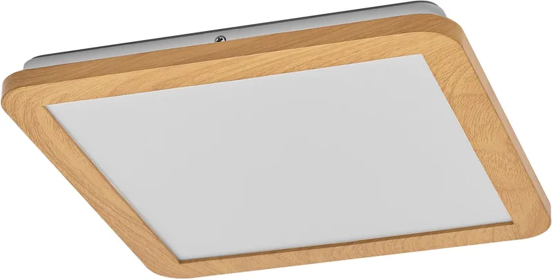 ORBIS Disc wand-/plafondlamp met LED, houtdecor, 22W, 1800lm, 3000/4000K, verstelbaar via wandschakelaar met Click CCT, 30x30cm, IP44 bescherming voor badkamers, inclusief schroeven/pluggen de Osram en Houten decor – photo produit