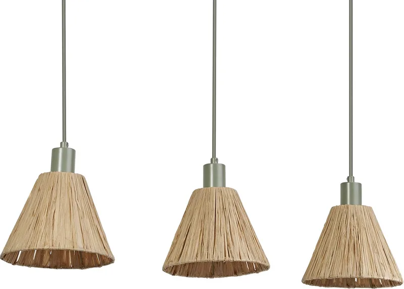 OSRAM 3-lamps hanglamp Decor Raffia Linear groen van raffia en metaal, E27, 845 mm lengte, lampenkap van gerecycled materiaal, duurzaam dankzij vervangbare lichtbron, eenvoudig te installeren von Osram in Braun, Grün – Produktfoto