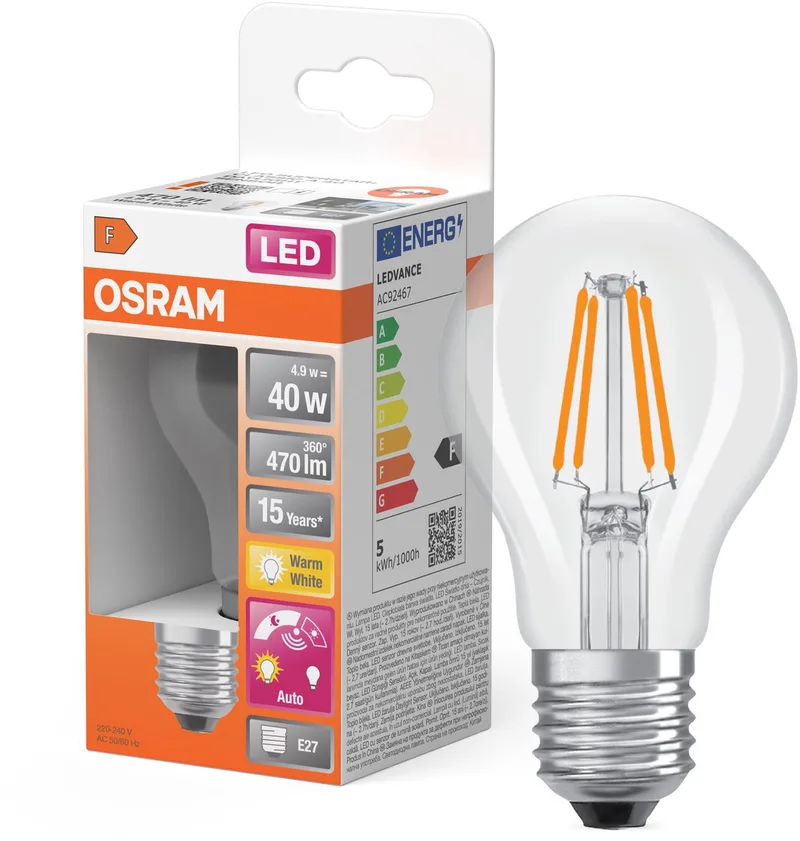 HOMELIGHTING 4058075761957 LED CEE F (A - G) E27 forme de poire 4.9 W = 40 W blanc chaud (Ø x H) 60 mm x 60 mm 1 pc(s) de Osram – photo produit