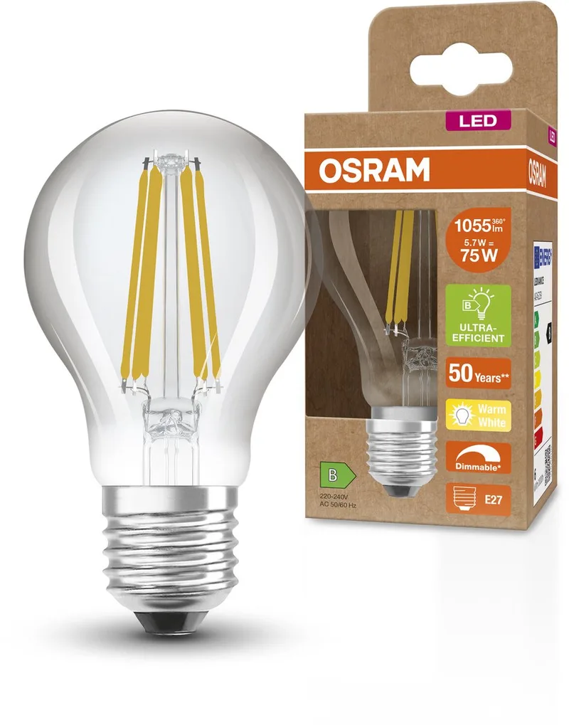 OSRAM 4099854065354 LED-lamp Energielabel B (A - G) E27 Ballon 5.7 W = 75 W Warmwit (Ø x h) 60 mm x 60 mm Dimbaar 1 stuk(s) by Osram – product photo