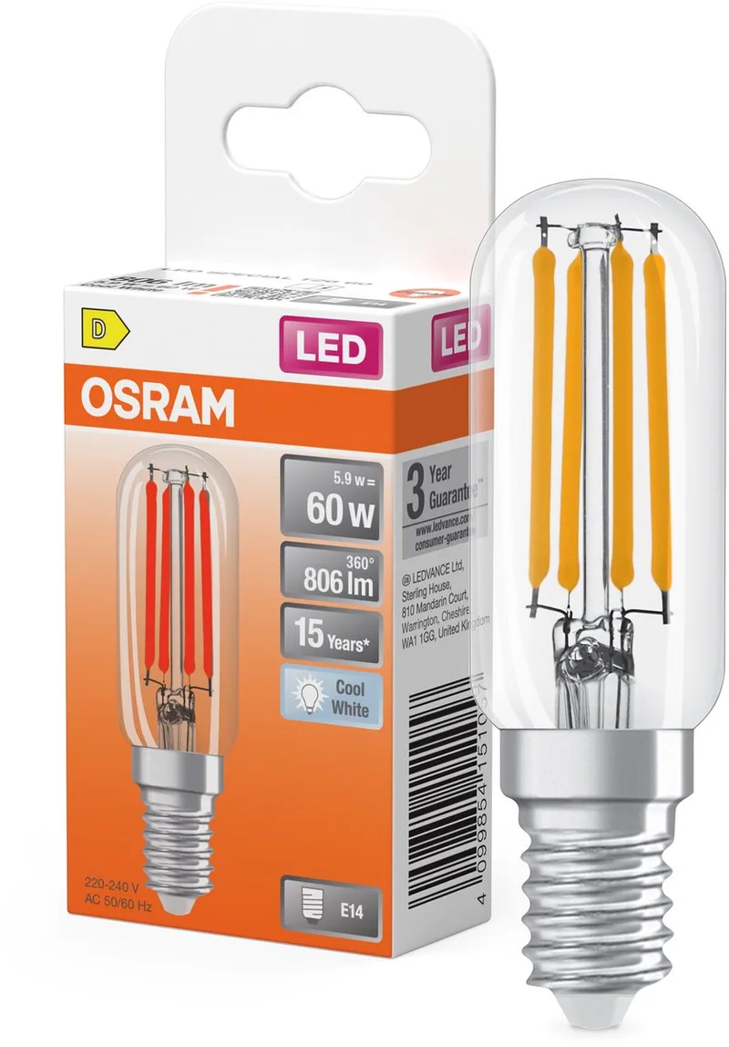SPECIAL T26 FIL 55 kleine LED lamp met E14 fitting, slanke vorm, 4,9W, 730lm, 4000K, koud wit licht, goede allround lichtopbrengst, lange levensduur, 3 jaar garantie de Osram – photo produit
