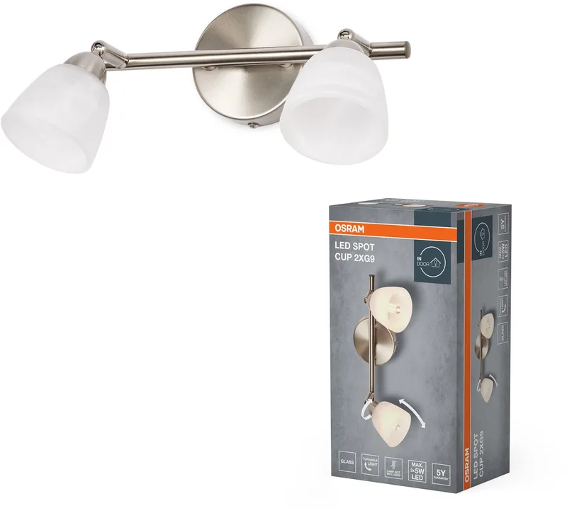 Spot Cup opbouwarmatuur 2xG9 spot albast glas verstelbaar, woonkamer hal metaal de Osram en Geborsteld nikkel – photo produit