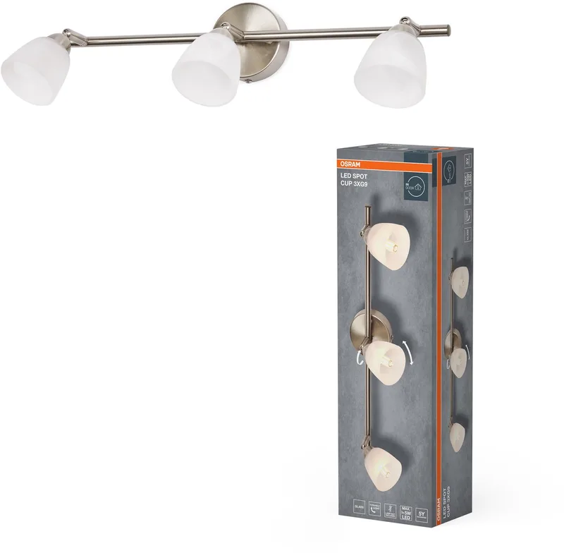 Spot Cup opbouwarmatuur 3xG9 spot albast glas verstelbaar, woonkamer hal metaal von Osram in Geborsteld nikkel – Produktfoto