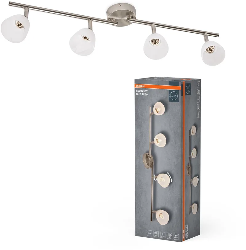 Spot Cup opbouwarmatuur 4xG9 spot albast glas verstelbaar, woonkamer hal metaal de Osram en Geborsteld nikkel – photo produit