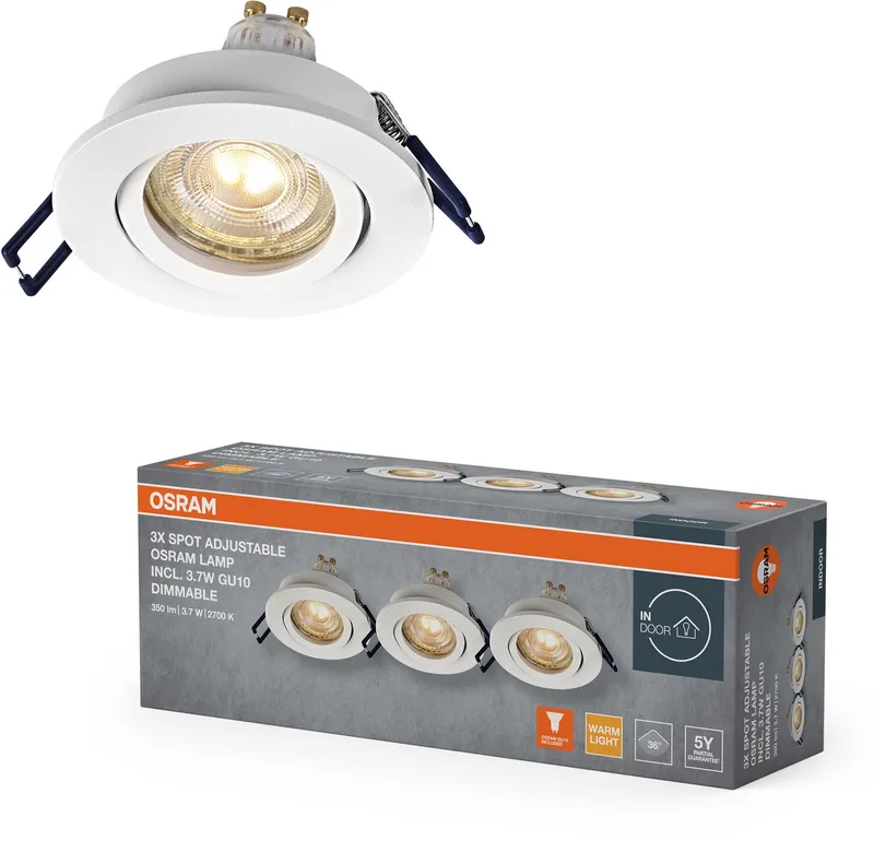 Spot Set LED inbouwspot DIM Flexibel 3,7W Wit, 2700K Warm Wit, Aluminium, Dimbaar Klikmontage, Set van 3 fra Osram i Zandwit – produktbillede