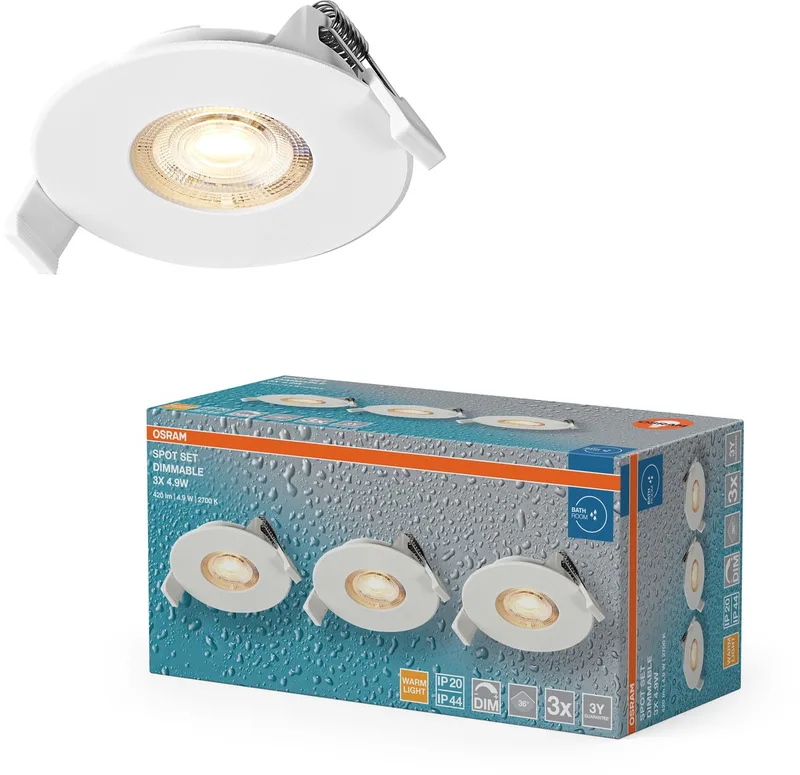 Spot Set LED inbouwspot DIM IP44 827 Wit, set van 3 badkamer dimbaar aluminium, warm wit 2700K von Osram in Weiß – Produktfoto