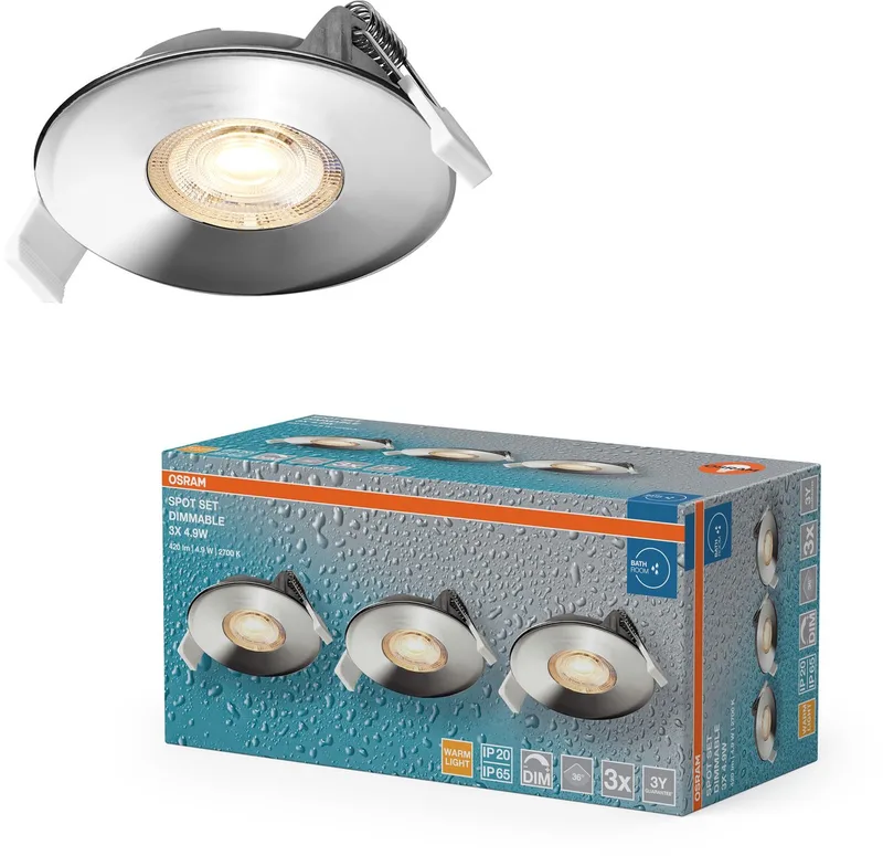 Spot Set LED inbouwspot DIM IP65 4,9W set van 3 buiten dimbaar, warm wit 2700K, buiten von Osram in Chrom – Produktfoto