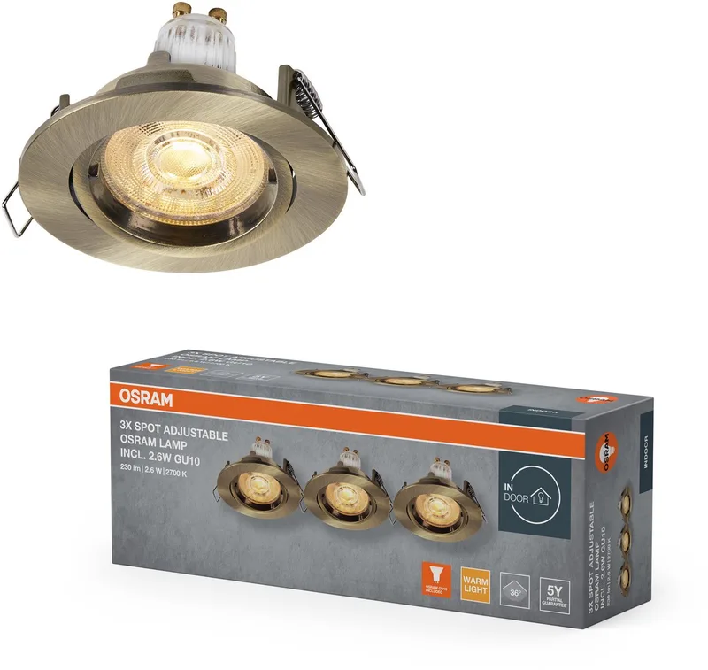 Spot Set Twistlock LED inbouwspot flexibel messing, 2,6W 2700K warm wit, aluminium, twistlock systeem de Osram en Groen messing – photo produit