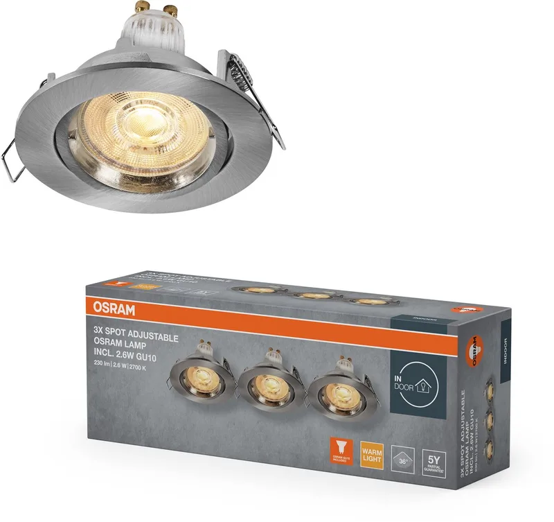 Spot Set Twistlock LED inbouwspot flexibel satijnnikkel, 2,6W 2700K warm wit, aluminium, twistlock systeem de Osram en Satijn nikkel – photo produit