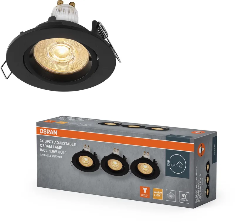 Spot Set Twistlock LED inbouwspot flexibel zwart, 2,6W 2700K warm wit, aluminium, twistlock systeem de Osram en Zandzwart – photo produit