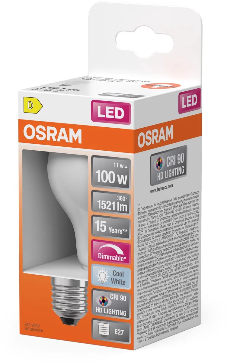 Superstar dimbare LED lamp met bijzonder hoge kleurweergave (CRI9-), E27-basis matglas ,Koud wit (4-K), 1521 Lumen, substituut voor 1-W-verlichtingsmiddel dimbaar, 1-Pak de Osram – photo produit