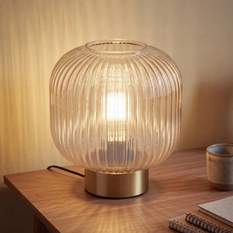 tafellamp Decor Groovie, amber, hoogte 22 cm, glas, E27 by Osram in Bernsteen, Brass – product photo