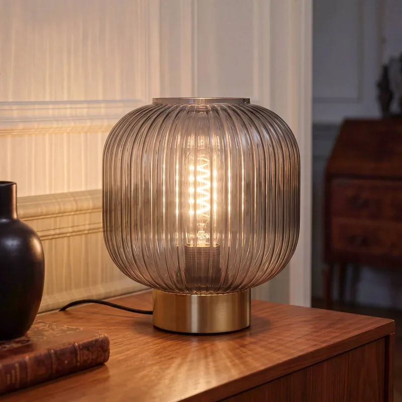 tafellamp Decor Groovie, grijs, hoogte 22 cm, glas, E27 by Osram in Grey, Brass – product photo