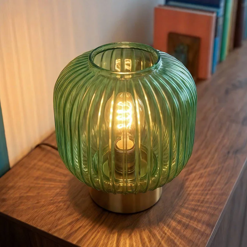 tafellamp Decor Groovie, groen, hoogte 22 cm, glas, E27 von Osram in Grün, Messing – Produktfoto