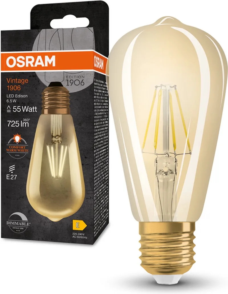 Vintage 1906 LED E27 Peer Helder 6.5W 725lm - 824 Zeer Warm Wit | Dimbaar - Vervangt 55W van Osram – productfoto