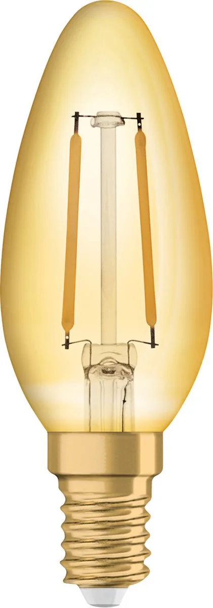Vintage 1906 LED Kaarslamp E14 - 2.5W 220lm 2400K Goudkleurig Glas - Ø35mm - LED Filament Kaarslamp - Voor Sfeerverlichting in Woonkamer & Horeca van Osram – productfoto