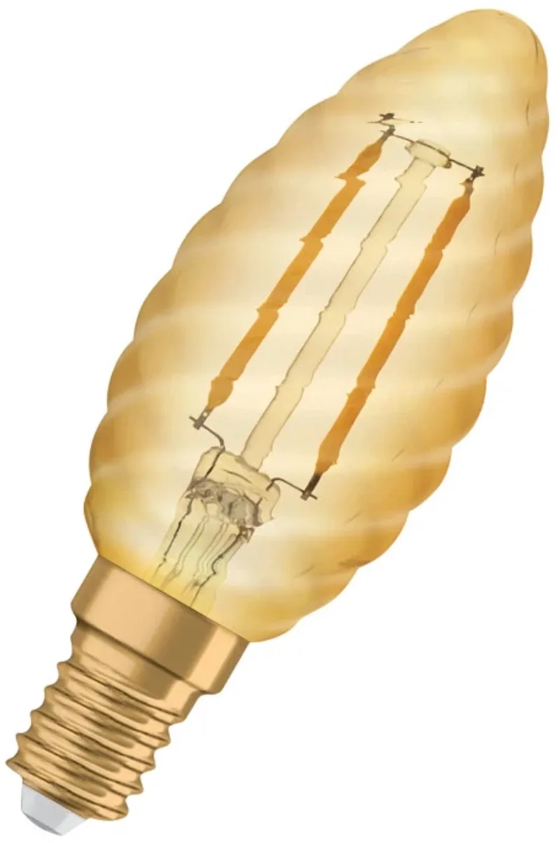 Vintage 1906 LED Kaarslamp E14 - 2.5W 220lm 2400K Goudkleurig Glas - Ø35mm - Klassieke LED Kaarslamp - Perfect voor Kroonluchters & Restaurantverlichting - 6 stuks van Osram – productfoto