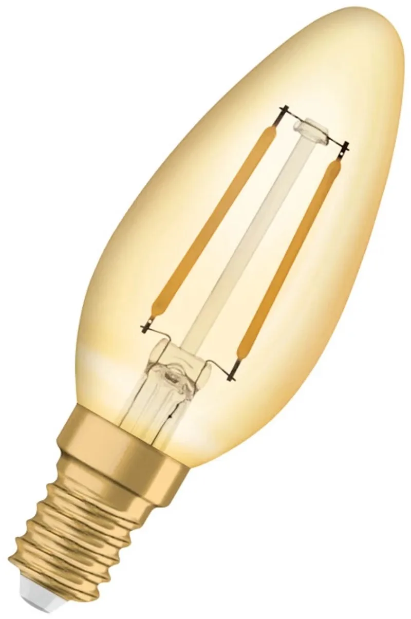 Vintage 1906 LED Kaarslamp E14 - 2.5W 220lm 2400K Goudkleurig Glas - Ø35mm - Klassieke LED Kaarslamp - Perfect voor Kroonluchters & Restaurantverlichting - 6 stuks van Osram – productfoto
