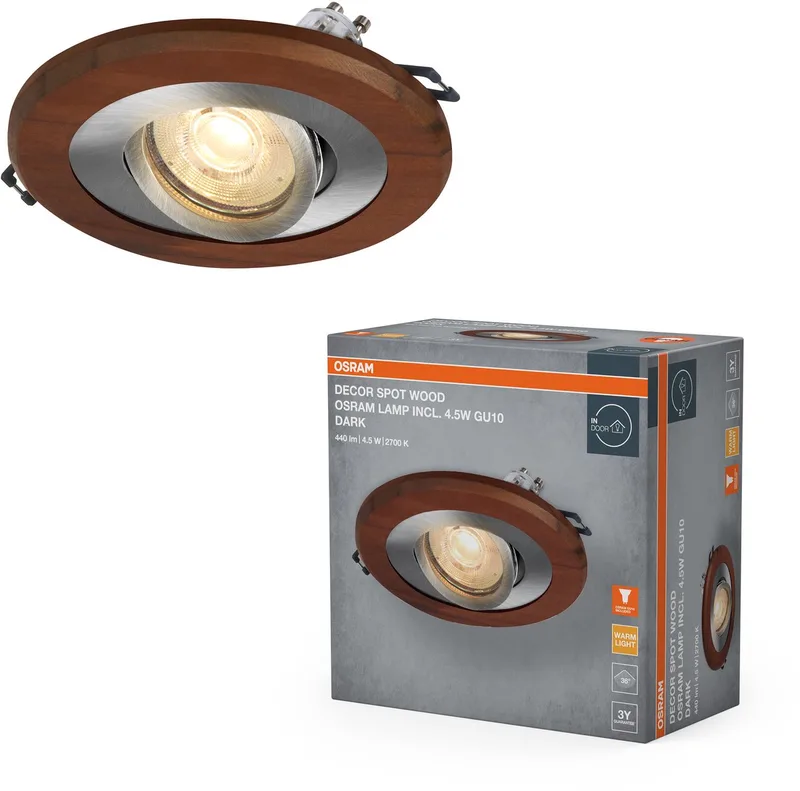 Wood LED Spot GU10 Dark 4.5W Satijnnikkel Hout, Houtlook, Aluminium, Natuurlijke Materiaalcombinatie, Set van 3 de Osram en Satijn nikkel – photo produit