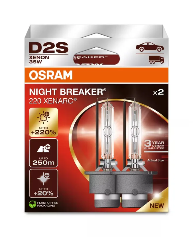 XENARC NIGHT BREAKER 220, D2S, +220 % de luminosité supplémentaire, ampoule de phare à xénon, 66240XN2-2HB, 2 ampoules by Osram – product photo