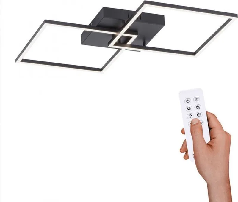 amanda - Moderne LED Dimbare Plafondlamp met Dimmer - 2 lichts - L 53 cm - Woonkamer | Slaapkamer | Keuken van Paul Neuhaus in Zwart – productfoto