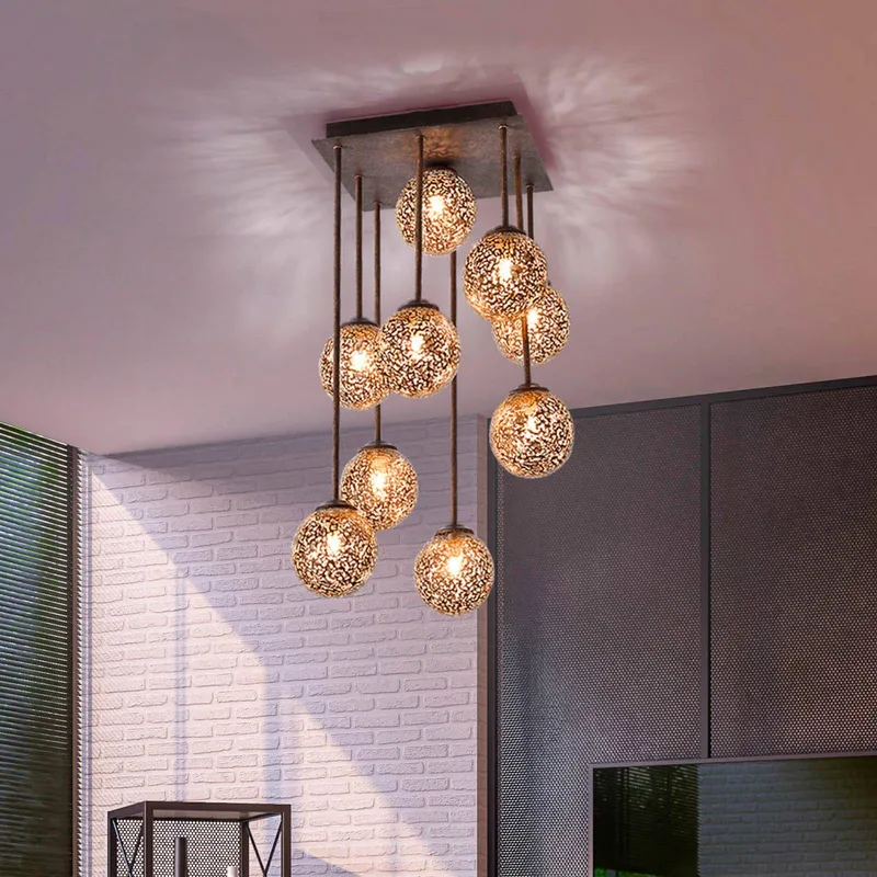 Greta plafondlamp, 55 cm, 9-lamps, metaal, G9 de Paul Neuhaus en Roest, Or – photo produit