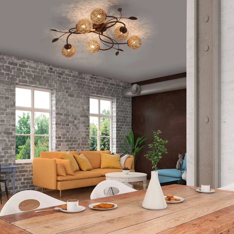 Greta plafondlamp, 65 cm, 6-lamps, metaal, G9 von Paul Neuhaus in Roest, Gold – Produktfoto