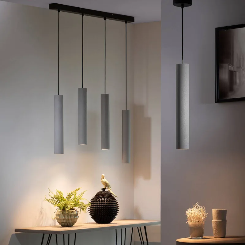 hanglamp Eton, 4-lamps, 100 cm, beton, G9 von Paul Neuhaus in Betongrijs, Schwarz – Produktfoto