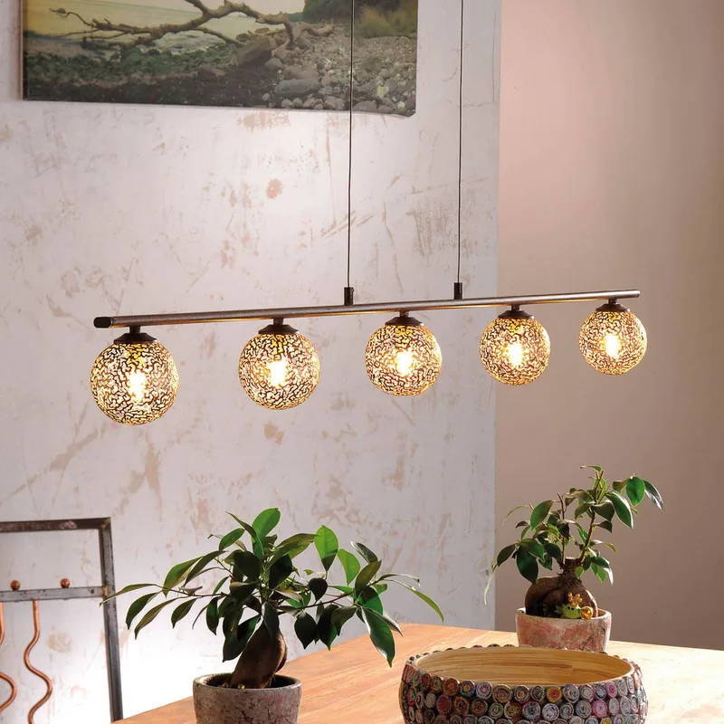 hanglamp Greta, 132 cm, 5-lamps, metaal, G9 von Paul Neuhaus in Roest, Gold – Produktfoto