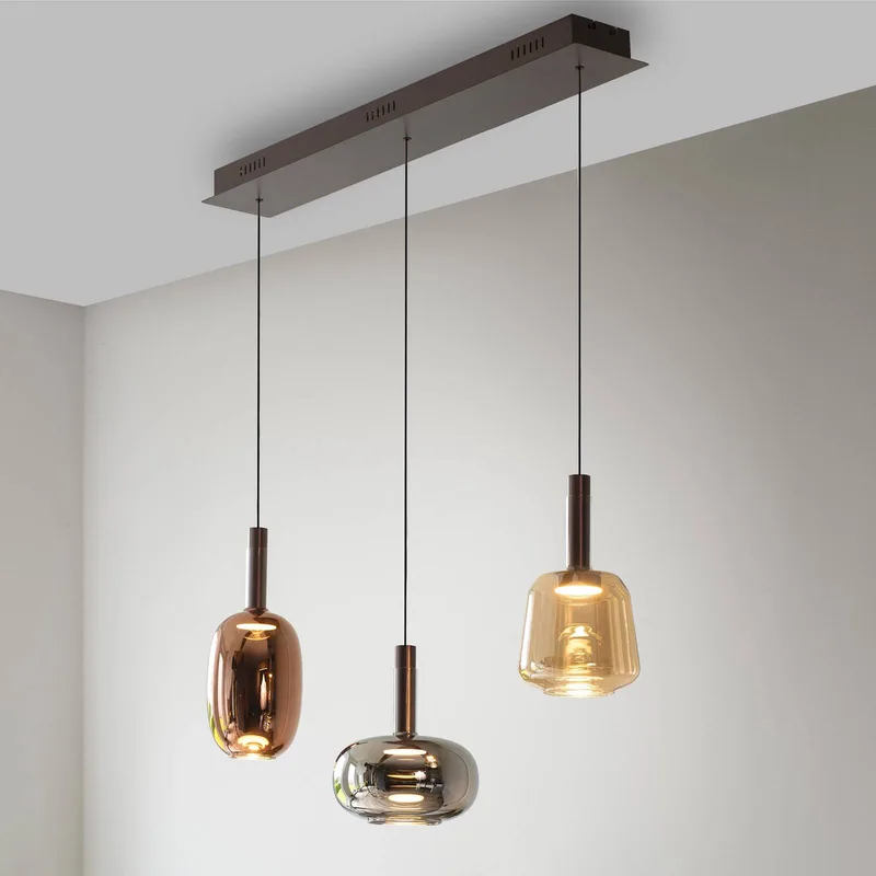 Hanglamp Irides, lengte 90 cm, gekleurd, glas by Paul Neuhaus in Amber, Rookgrijs, Brown – product photo
