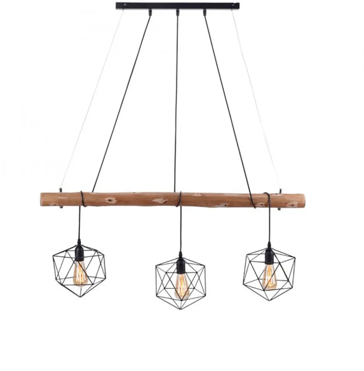Hanglamp Pendel eettafellamp Woonkamerlamp Plafondlamp, metaal zwart hout raster kappen, 3 vlammen E27, H 120 cm de Paul Neuhaus en Marron – photo produit