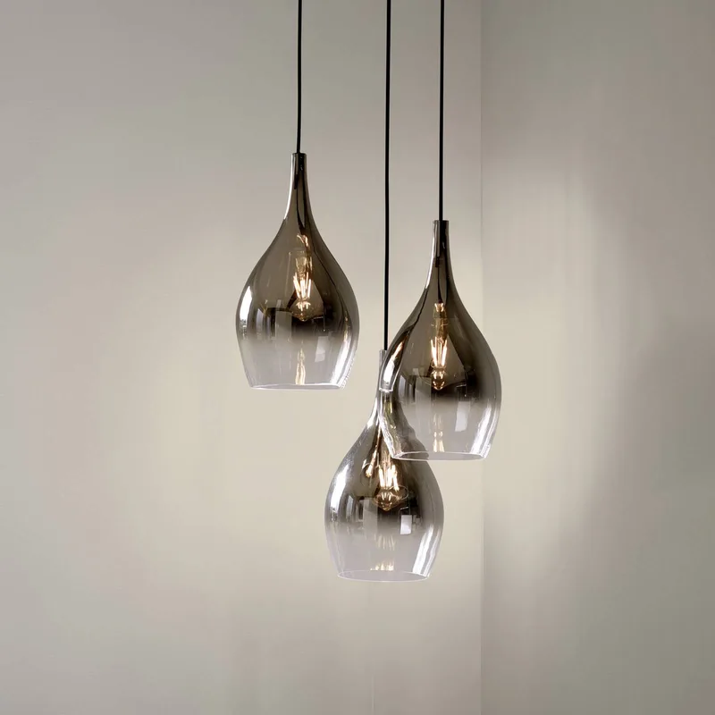 hanglamp Pilua, rookgrijs, glas, 30cm, 3-lamps. de Paul Neuhaus en Rookgrijs, Chrome – photo produit